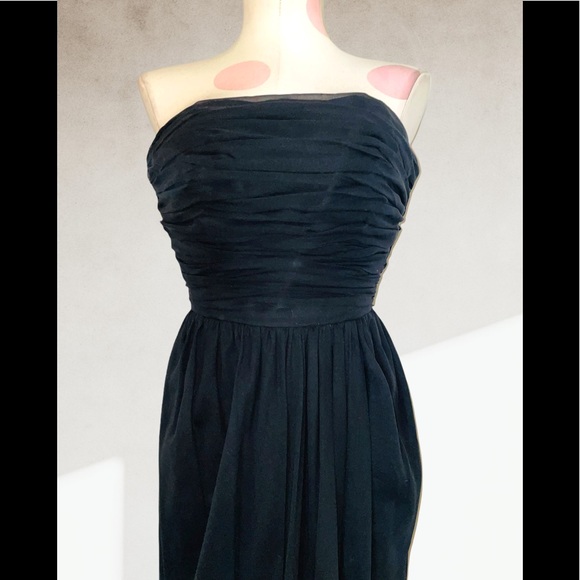Adele Simpson Vintage 70s Black Strapless Ruched Floor Length Formal Dress - Picture 3 of 8